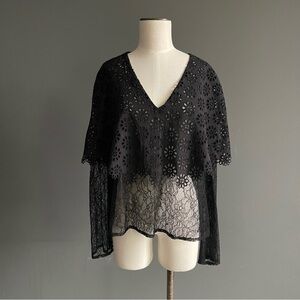 Sea New York Annabeth Black Lace Eyelet Sheer Tunic Boho Top Quiet Luxury Boho